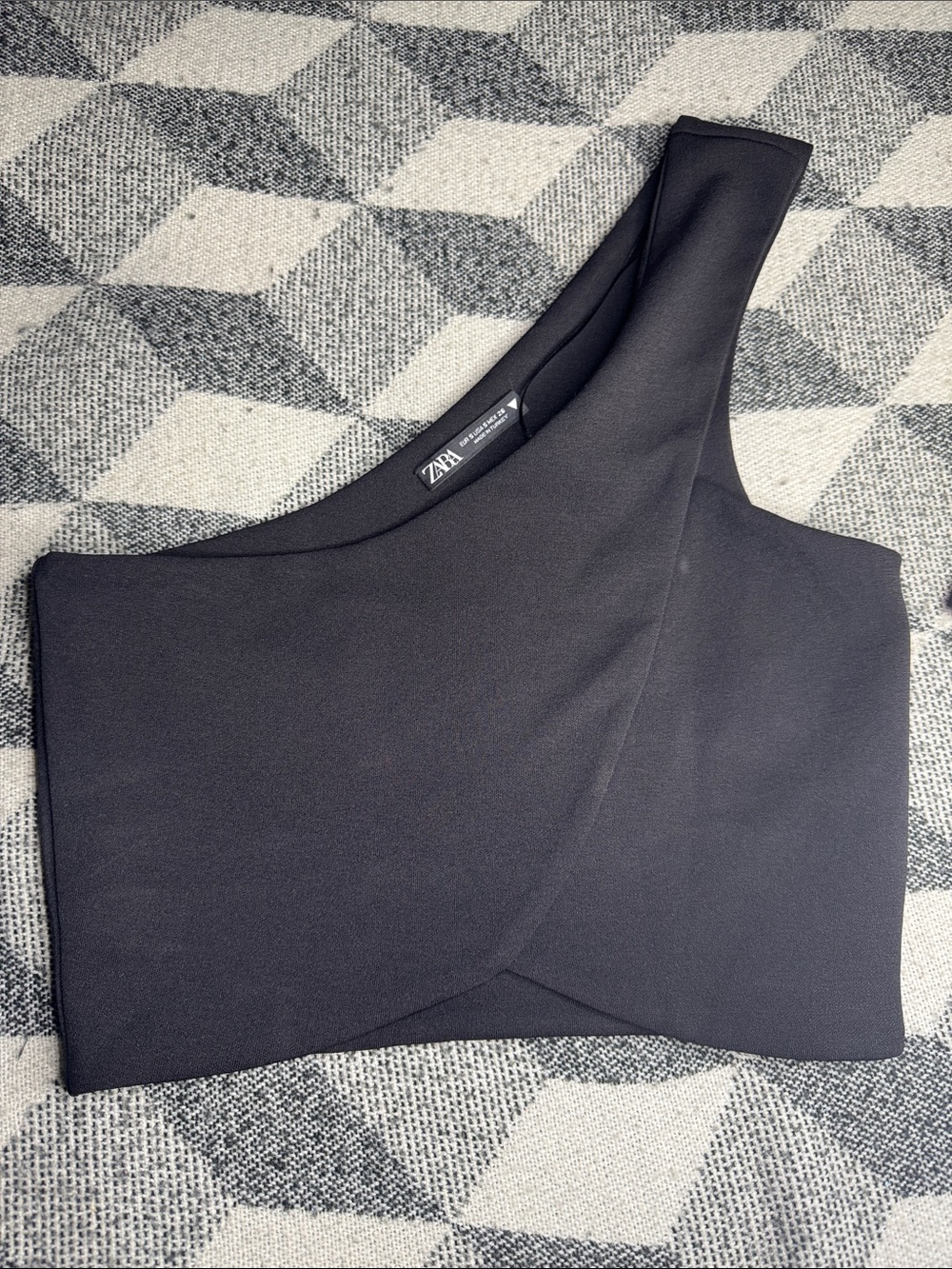 Zara Black One-Shoulder Crop Top with Crossover Detail